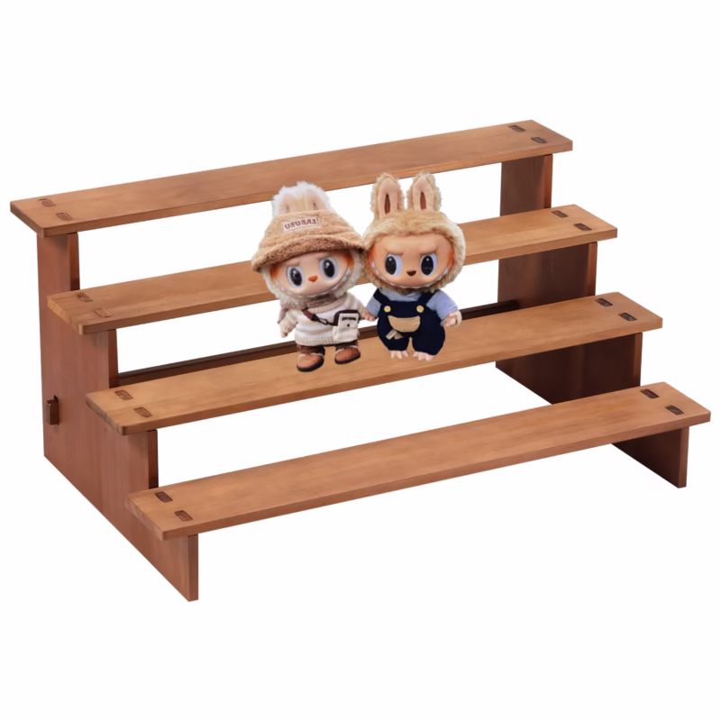 Cubierta de exhibición de madera de tres capas. Para mesas de madera. Mini soporte de madera para magdalenas. Popmart de Labubu.