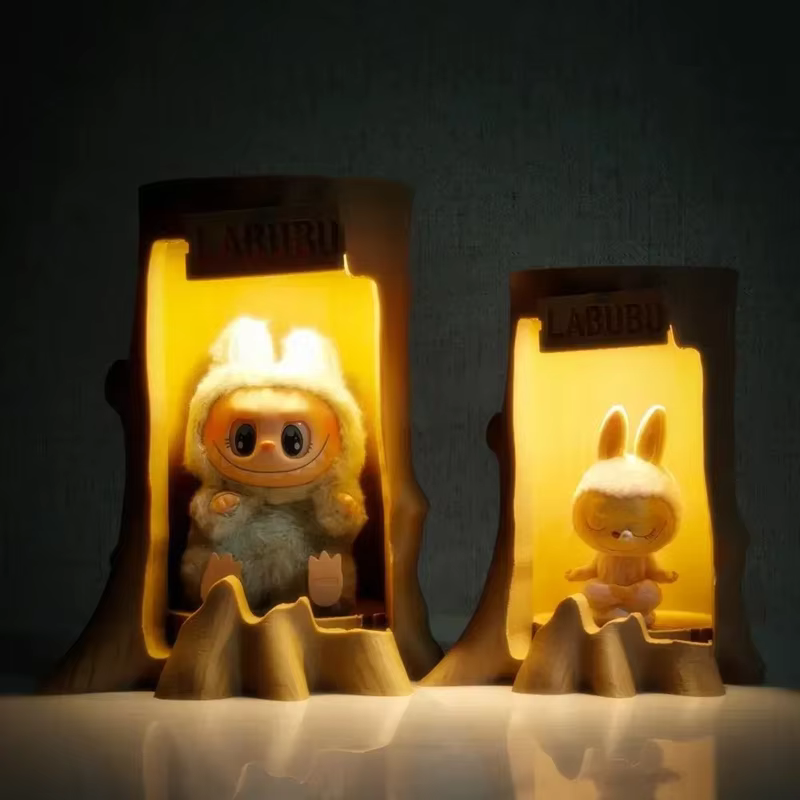 Stand para exposición Labubu, luces LED, estantería de vidrio para almacenar muñecas y figuras coleccionables, los monstruos, mesa moderna