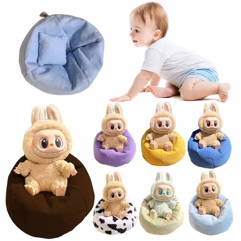 Para un pequeño sofá Labubu con manta, sofá tapizado desgastado y raído y similares para muñeca de 10-17 cm, decoración de habitación de muñecas, acogedores de habitación, 1 Set - Image 2