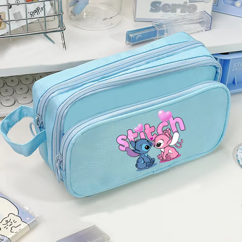 Los protectores de lápices para alumnos Stitch, multicapa de bolígrafos caja con gran capacidad de impresas para niños, y bolsa para lápices de diseño personalizado para almacenar material de escribanía de niños