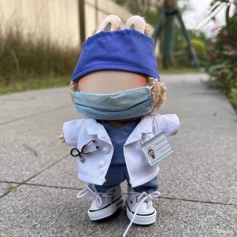Este conjunto incluye uniforme médico de lujo compatible con uniformes de muñeca Labubu de 17 cm, ropa de diseñadores de lujo para muñecas, juguetes de peluche y accesorios para muñecas. - Image 2