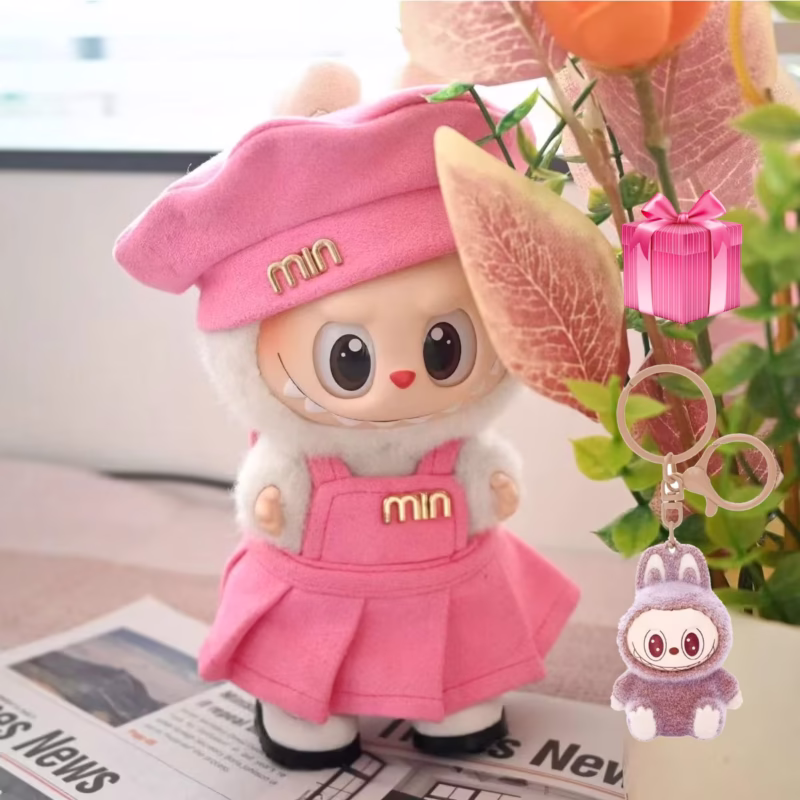 Vestido Labubu, 17 cm. Vestido rosa con sombrero / Moda para muñecas. Accesorios para muñecas para niños de Popmart Bubble Mart.