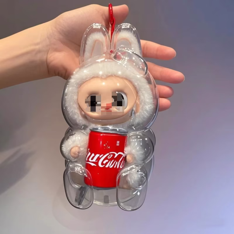 Un paquete para LABUBU Coca Cola Happy Factor, cubierta protectora transparente, tapa antipolvo, caja de almacenamiento antipolvo
