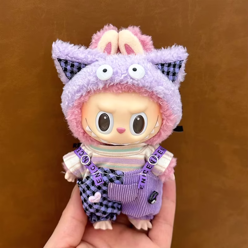 (Solo ropa) Accesorios para Labubu, pantalones divertidos, muñeca de peluche Labubu, conjunto de otoño, juego de sombrero y bufanda, vestido elegante, decoraciones para muñecas. - Image 3