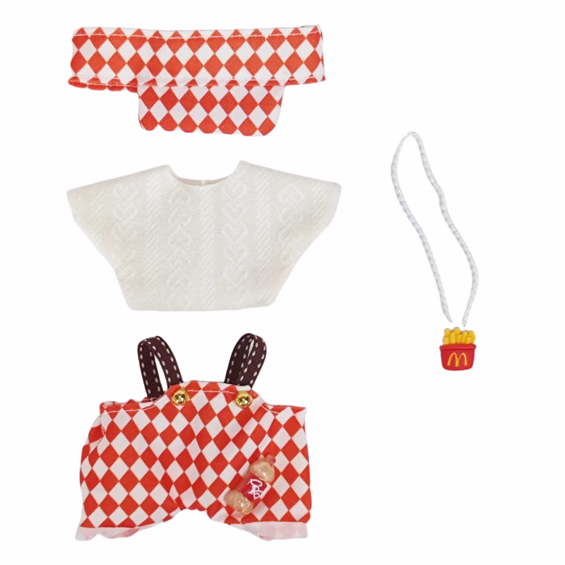 Ropa para disfraz de Labubu de peluche de 15 a 17 cm - llavero de caja ciega de 17 cm, conjunto de ropa para muñeca con overol rojo. - Image 3