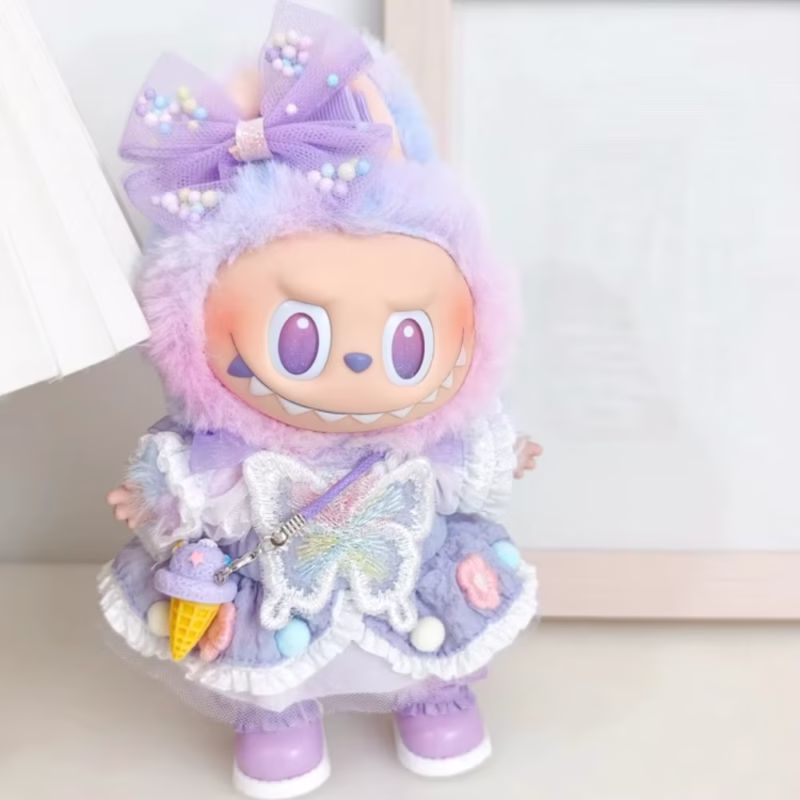 Labubu Energy - Mini muñeca de vinilo de peluche construible en caja ciega con cubierta suave labubu 3.0, muñeca de la suerte con tonos morados, vestido púrpura y falda. - Image 2